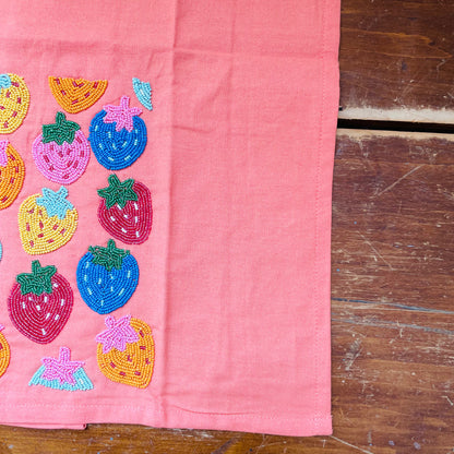Strawberry Patch Beaded Tea Towel