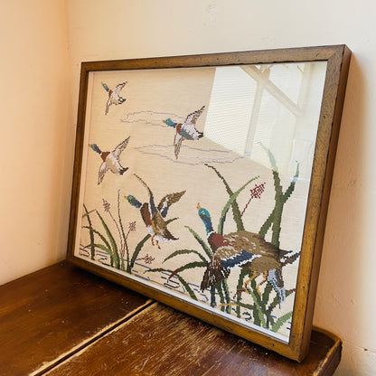 Framed Vintage Mallard Needlework Reproduction Print
