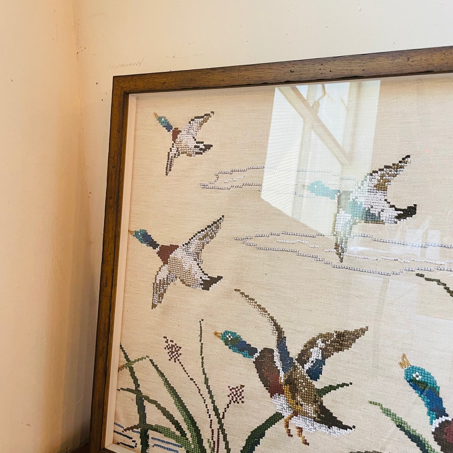 Framed Vintage Mallard Needlework Reproduction Print