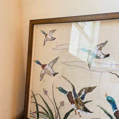 Framed Vintage Mallard Needlework Reproduction Print