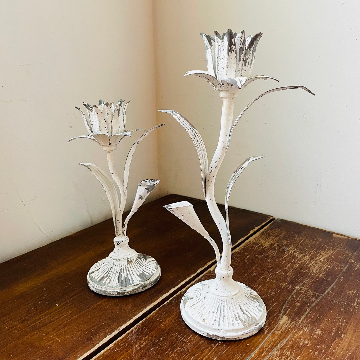 Rustic Flower Taper Candle Holder- Set of 2