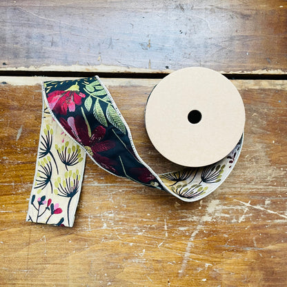 2 1/2" Reversible Floral Tapestry Wired Ribbon | Forrest Pale Gold & Black