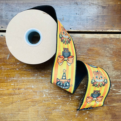 2 1/2" Wired Dupioni Ribbon | Vintage Halloween Faces