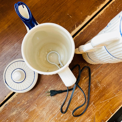 Folk Style Blue & White Ceramic Coffee Pot & Mug Set- Vintage