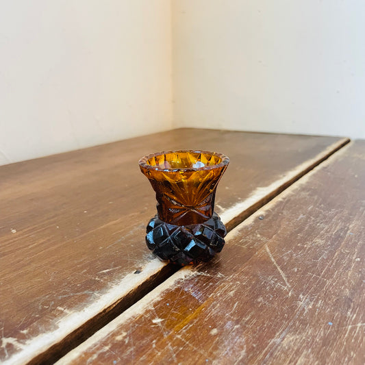 Pressed Glass Amber Toothpick Holder- Vintage