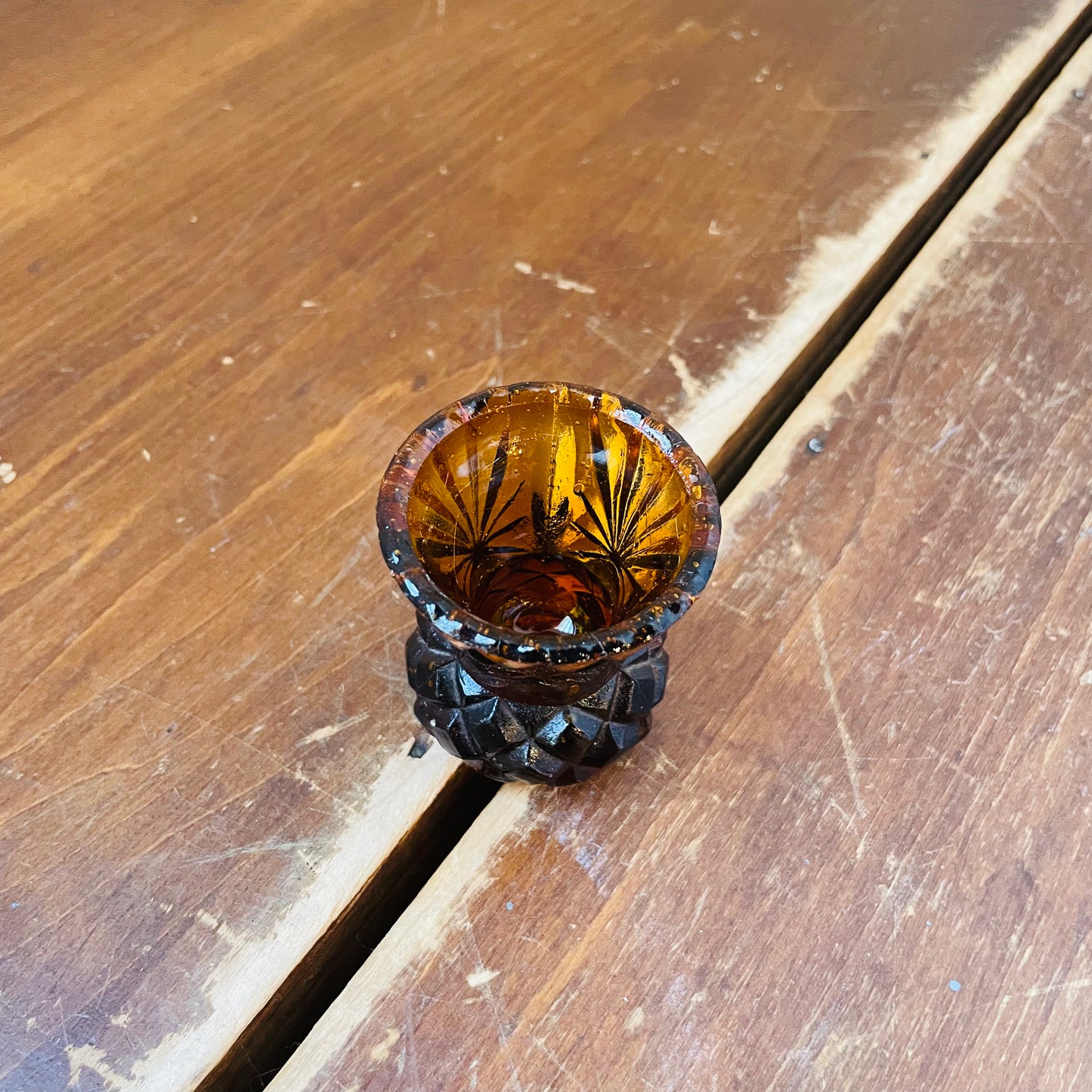 Pressed Glass Amber Toothpick Holder- Vintage