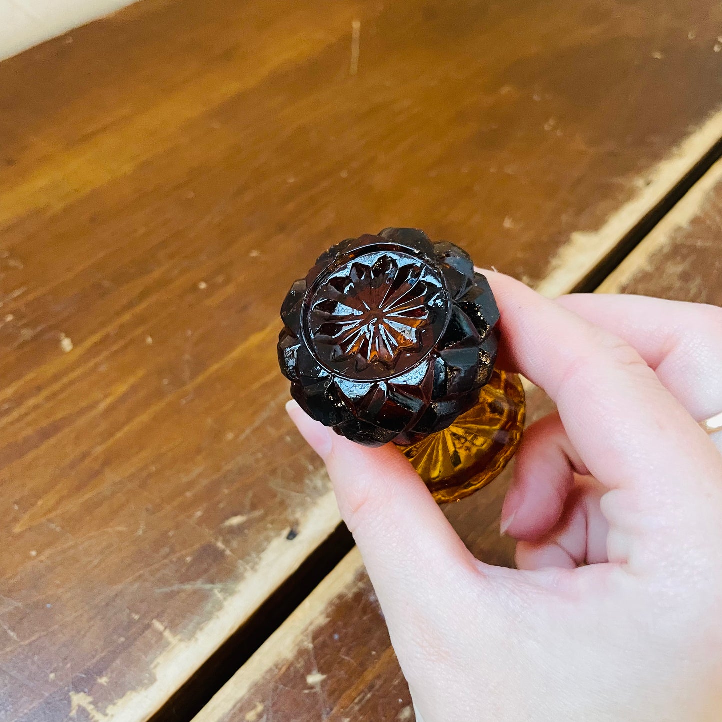 Pressed Glass Amber Toothpick Holder- Vintage