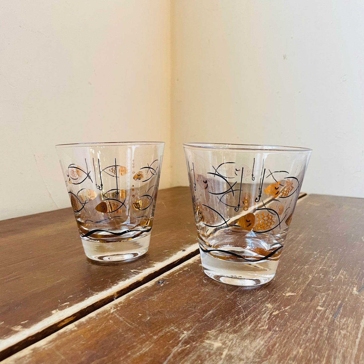 Atomic Fish Roly-Poly Rocks Glasses- Vintage