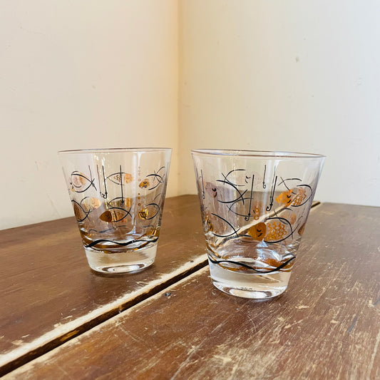 Atomic Fish Roly-Poly Rocks Glasses- Vintage