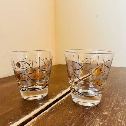 Atomic Fish Roly-Poly Rocks Glasses- Vintage