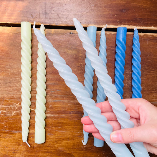 Pale Blue Set of Twist Taper Candles