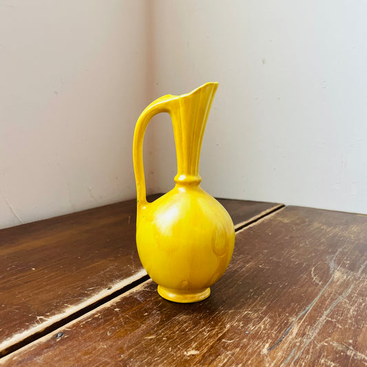 Hand-painted Yellow Fluted Handled Vase- Vintage