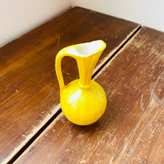 Hand-painted Yellow Fluted Handled Vase- Vintage