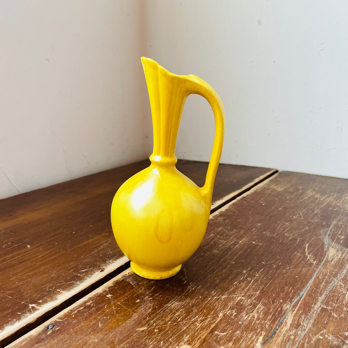 Hand-painted Yellow Fluted Handled Vase- Vintage