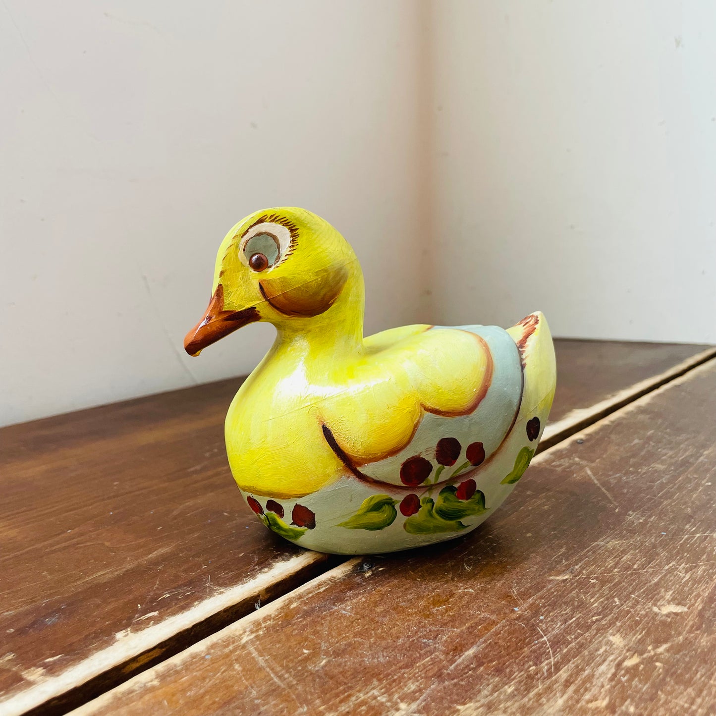 Hand Thrown & Painted Folk Styled Yellow Duck- Vintage