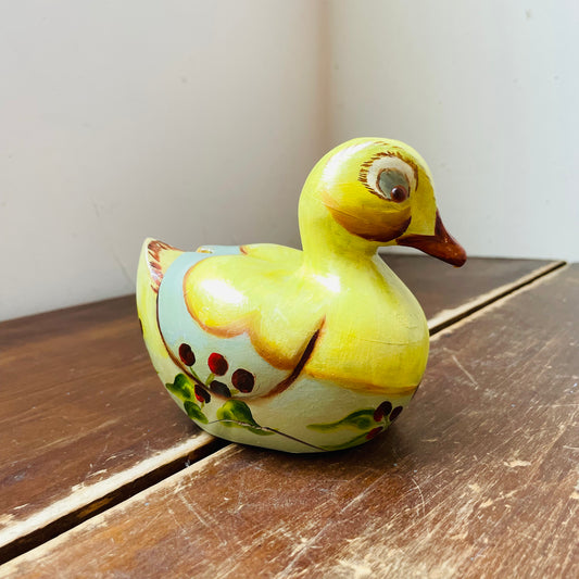 Hand Thrown & Painted Folk Styled Yellow Duck- Vintage