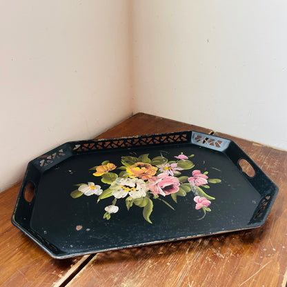 Nashco Hand-painted Black Tray- Vintage