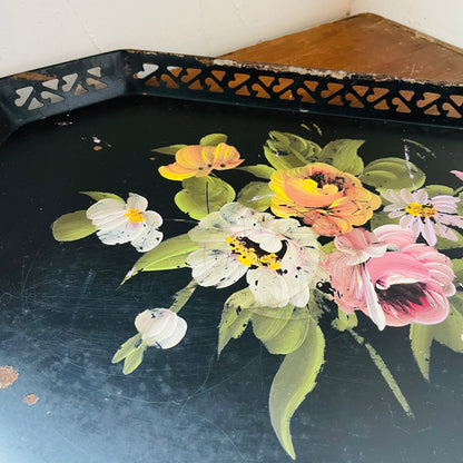 Nashco Hand-painted Black Tray- Vintage