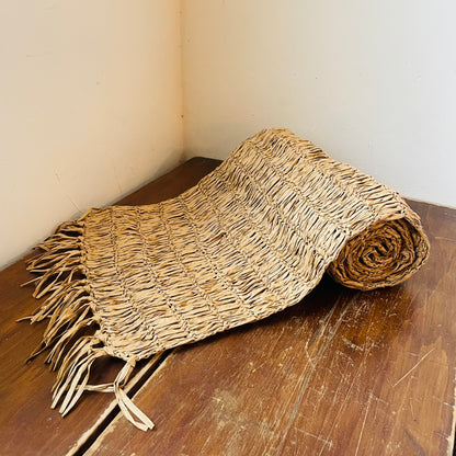 Woven Raffia Table Runner with Fringe