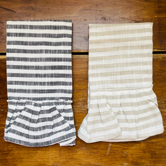 Cotton Striped Tea Towel w/ Ruffle