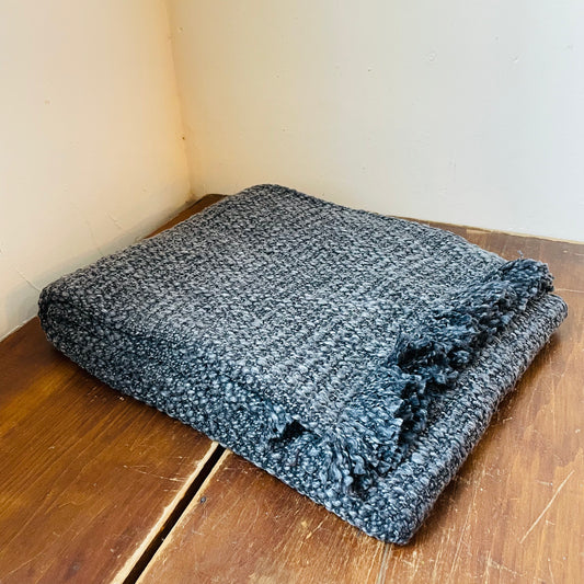 Denim Stonewashed Bouclé Throw w/ Fringe