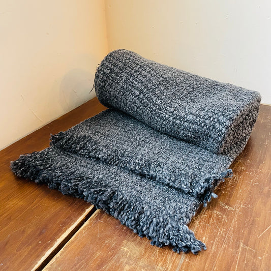 Denim Stonewashed Bouclé Throw w/ Fringe