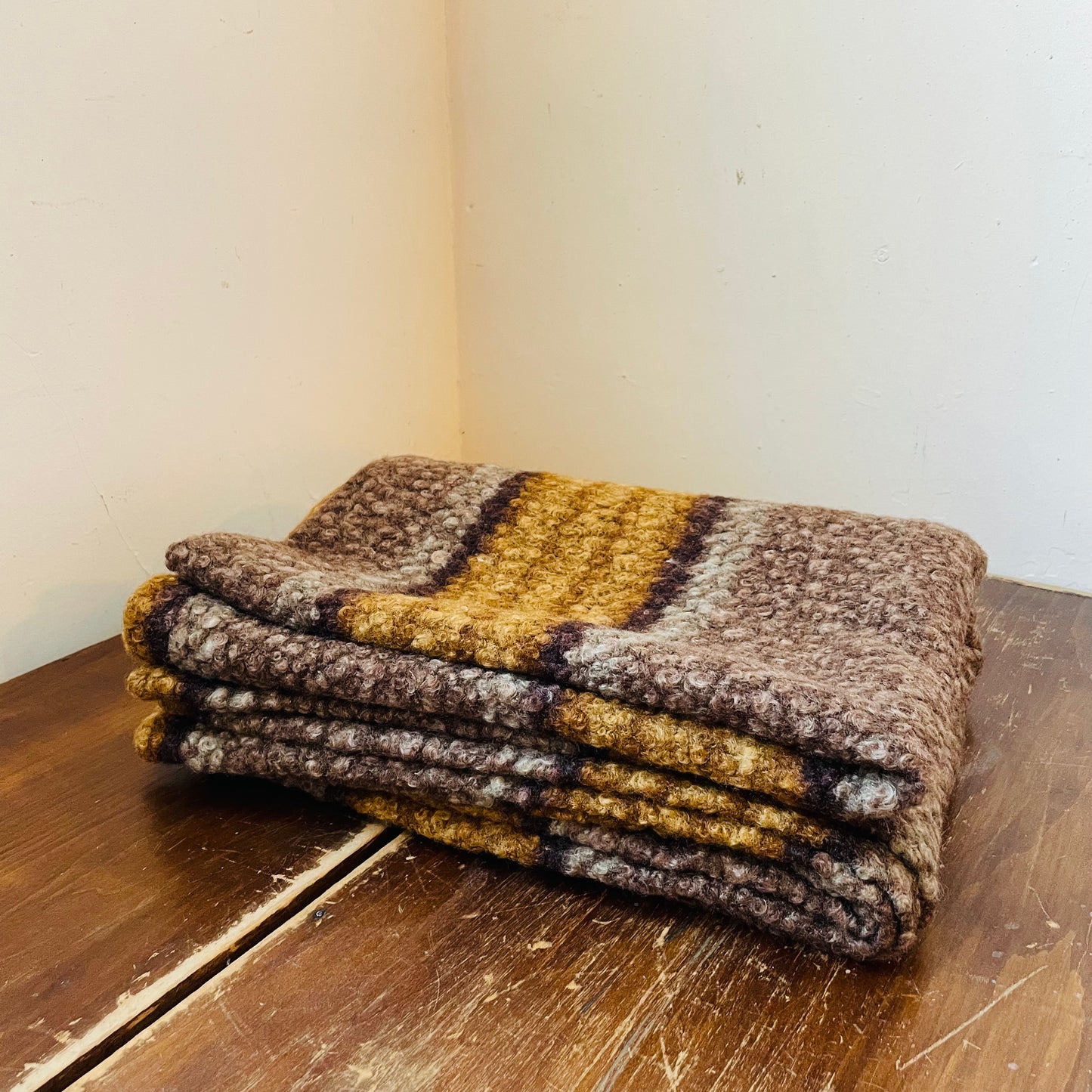 Faux Sherpa Striped Brown, Black & Yellow Throw