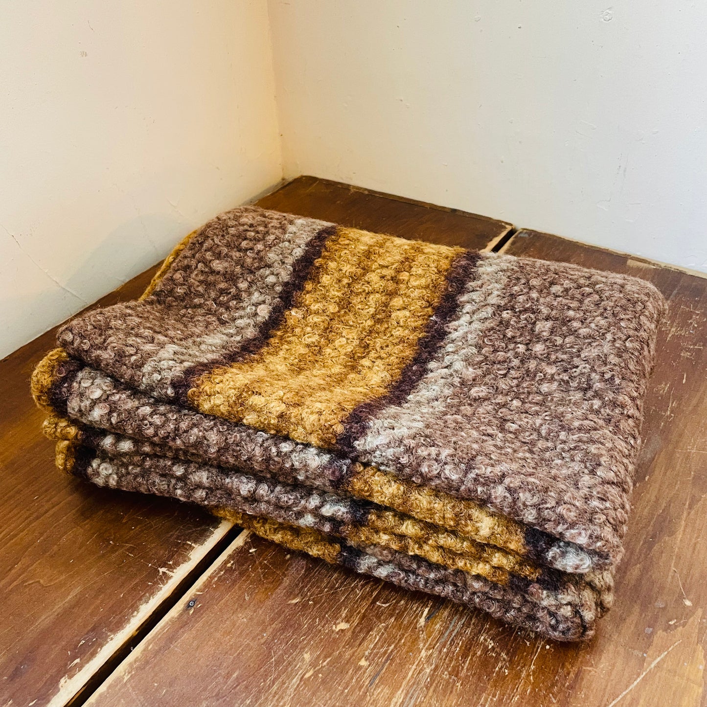 Faux Sherpa Striped Brown, Black & Yellow Throw