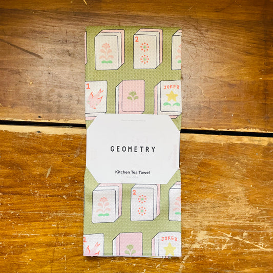 Flower Tiles Tea Towel: Green