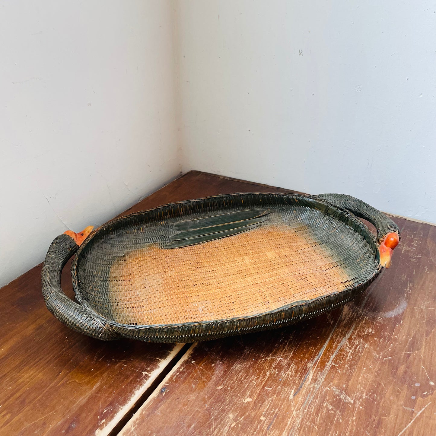 Shanghai Handicrafts Woven Rattan Goose Tray- Vintage