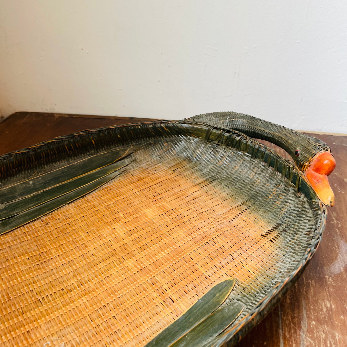Shanghai Handicrafts Woven Rattan Goose Tray- Vintage