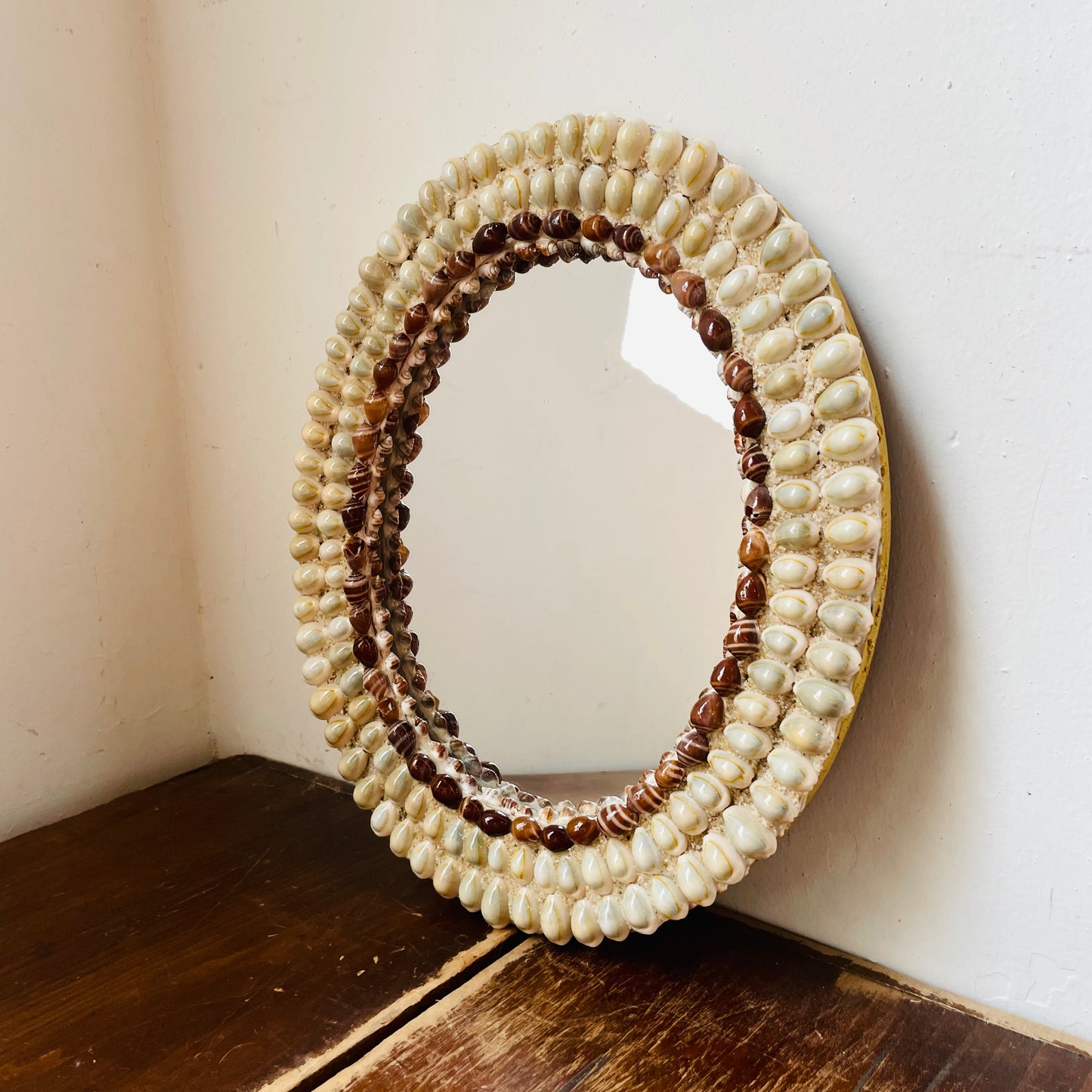 Handcrafted Oval Seashell Mirror- Vintage