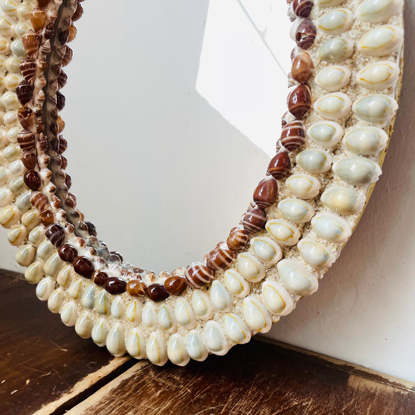 Handcrafted Oval Seashell Mirror- Vintage