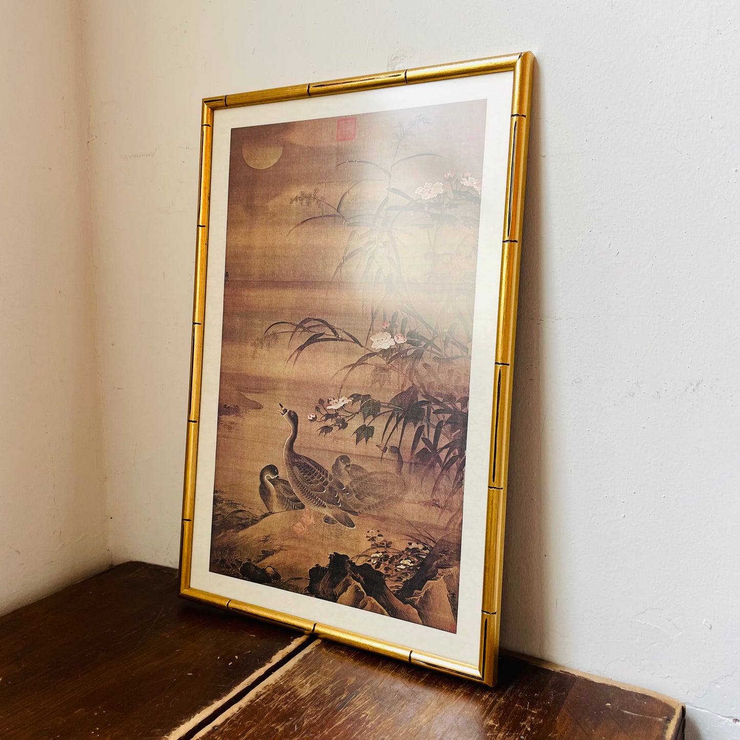 Geese on a Autumn Bank by Lu Ji Chin Framed Print- Vintage