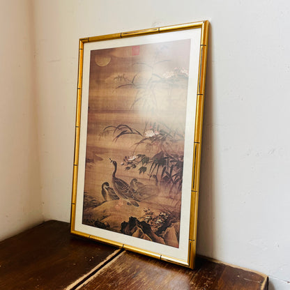 Geese on a Autumn Bank by Lu Ji Chin Framed Print- Vintage
