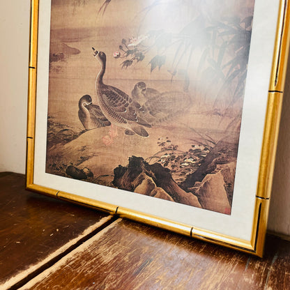 Geese on a Autumn Bank by Lu Ji Chin Framed Print- Vintage