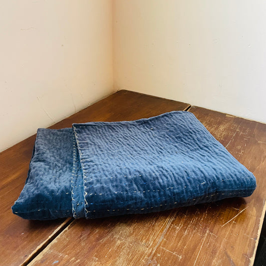 Blue Velvet Kantha Stitch Throw