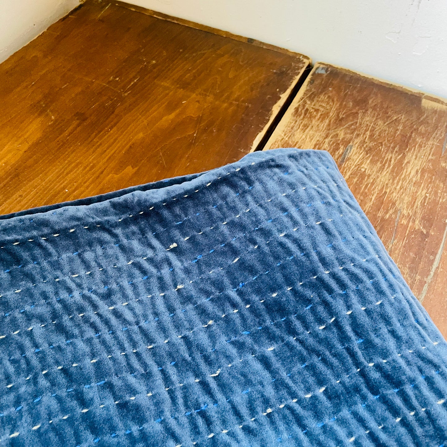 Blue Velvet Kantha Stitch Throw