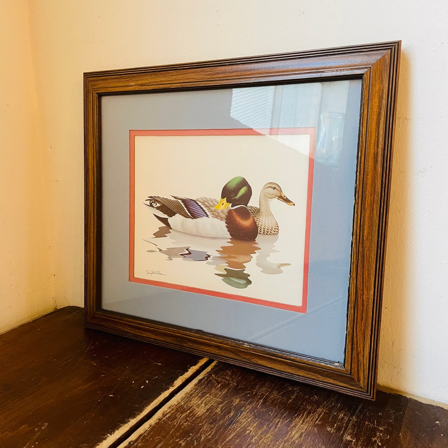 1980 Richard Sloan Mallard Pair Print in Wooden Frame- Vintage