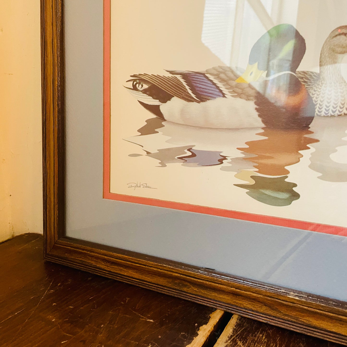 1980 Richard Sloan Mallard Pair Print in Wooden Frame- Vintage