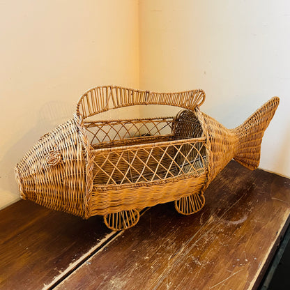 Hand-Woven Rattan & Wire Fish Basket