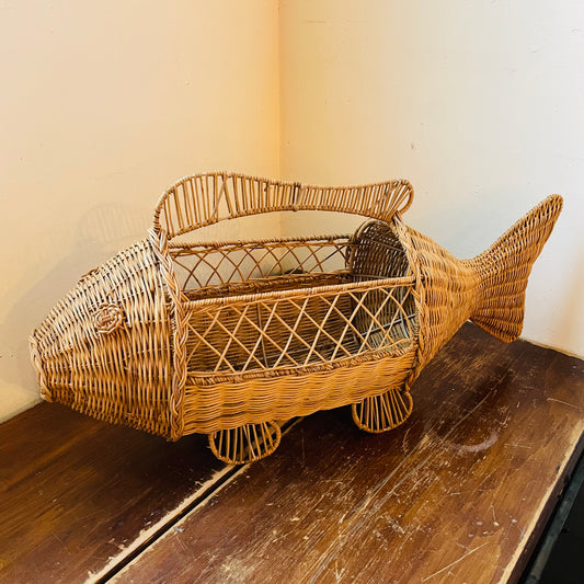 Hand-Woven Rattan & Wire Fish Basket