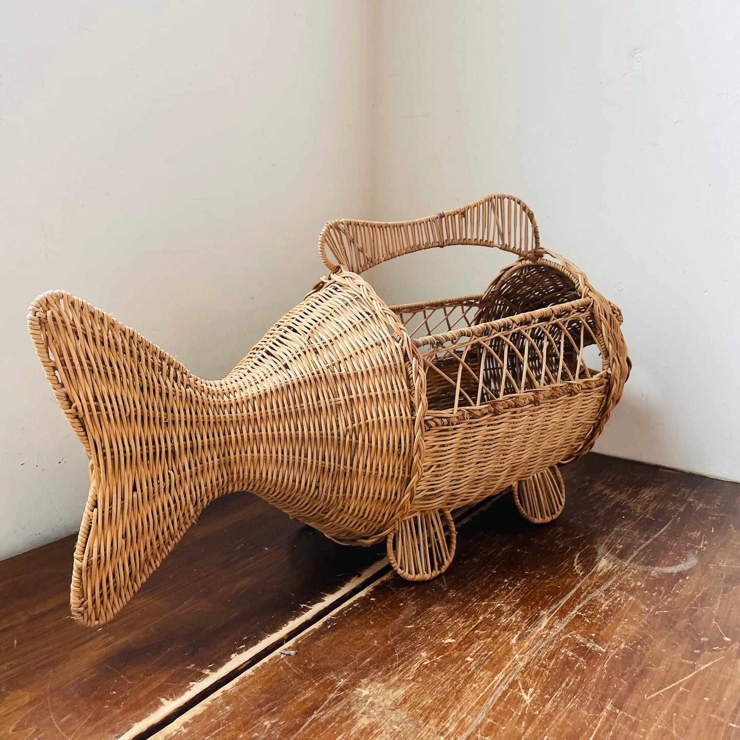 Hand-Woven Rattan & Wire Fish Basket
