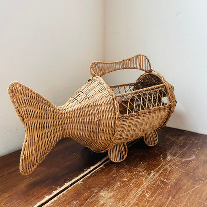 Hand-Woven Rattan & Wire Fish Basket