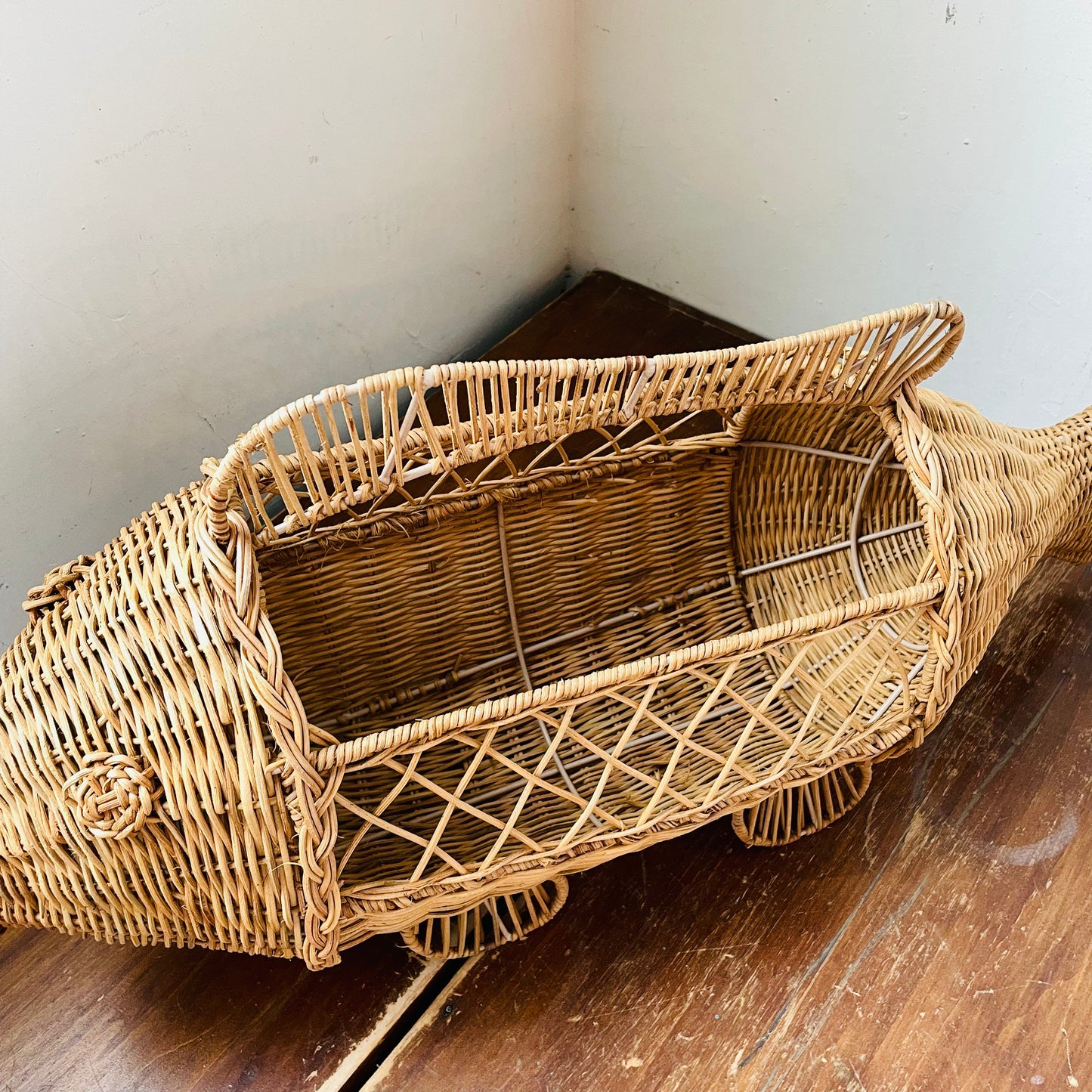 Hand-Woven Rattan & Wire Fish Basket