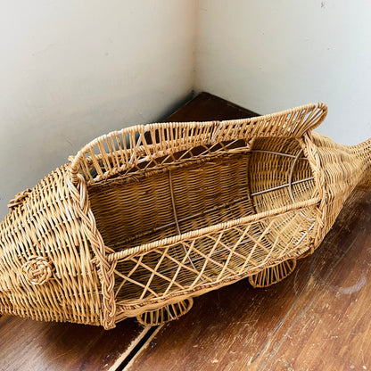 Hand-Woven Rattan & Wire Fish Basket