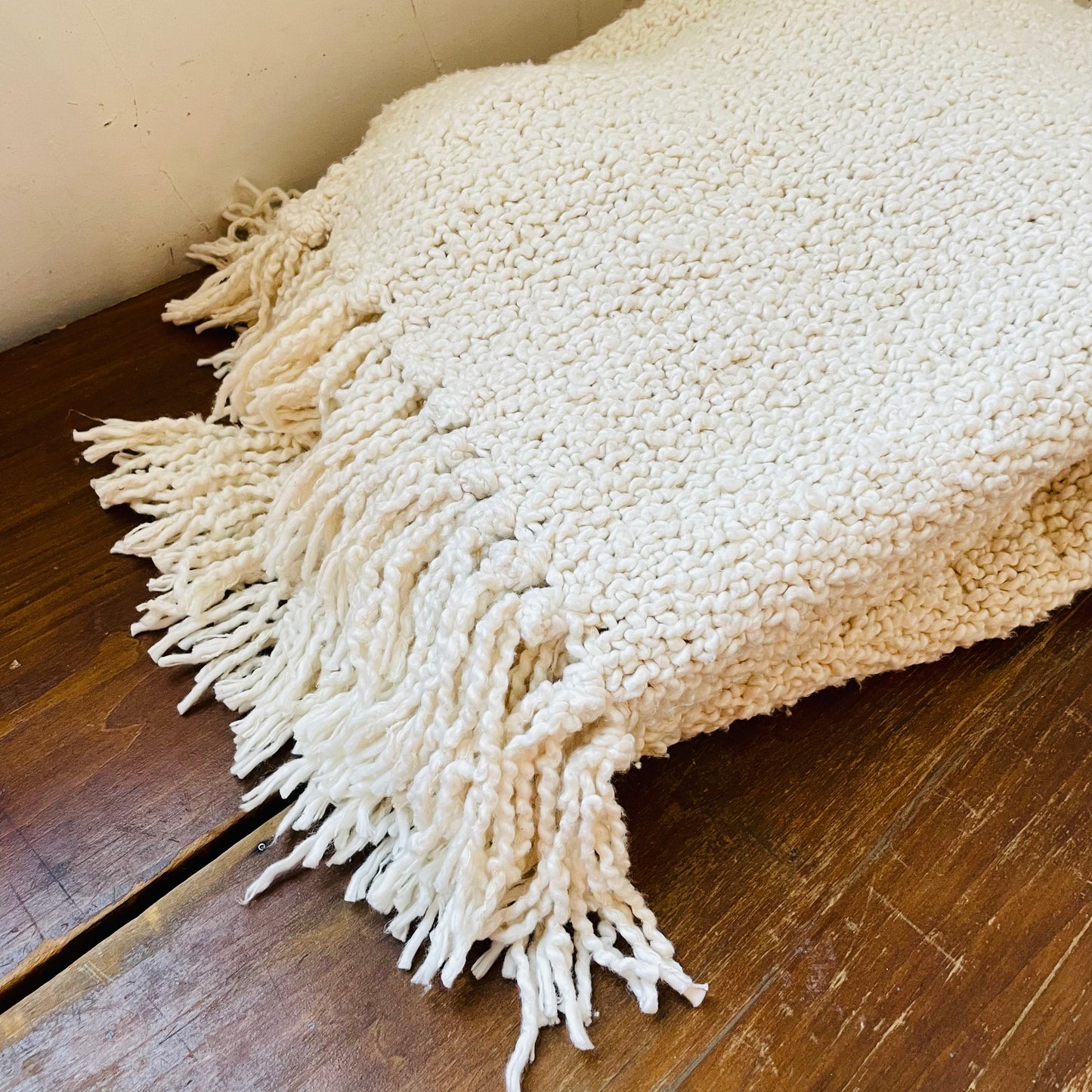 Cotton Blend Boucle Throw with Fringe