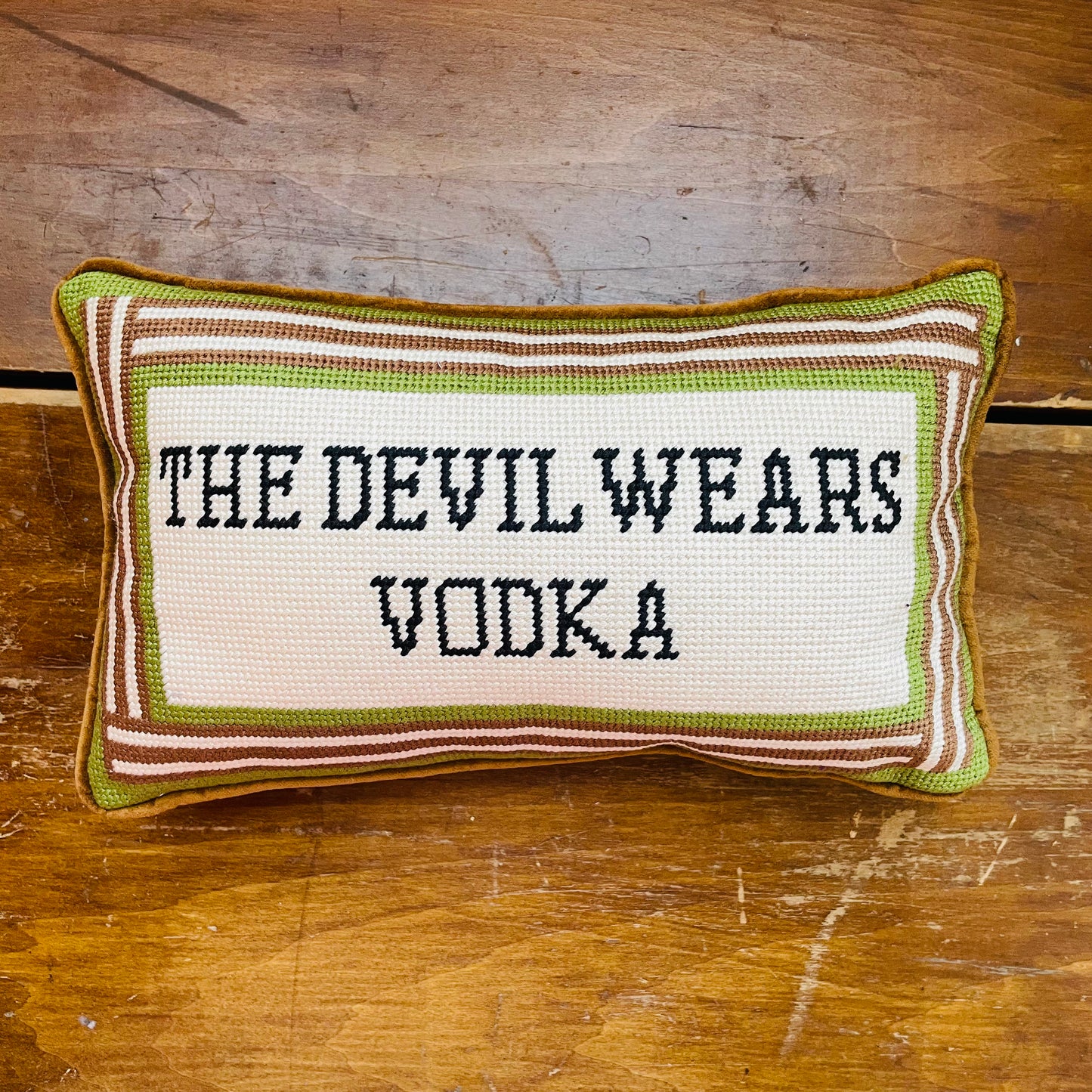 Devil Wears Vodka Needlepoint Pillow