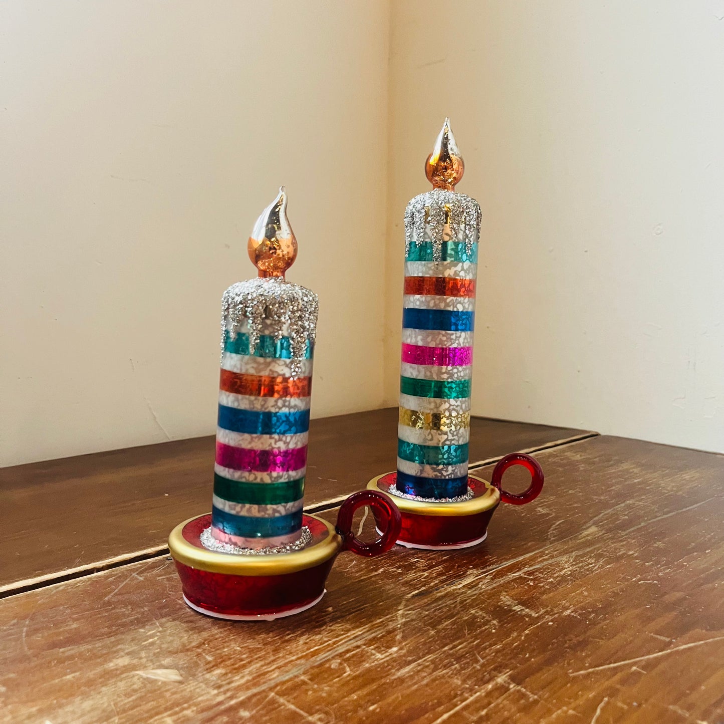 Retro Stripe Glass Tabletop Candle