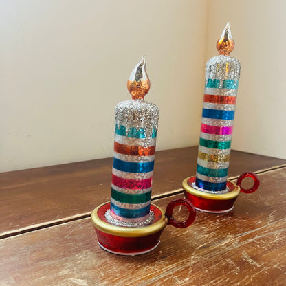 Retro Stripe Glass Tabletop Candle